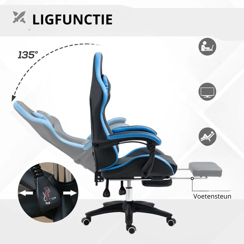 Nancy's Anterivo Gamestoel - Gaming Stoel - Ergonomisch - Draaibaar - Verstelbaar - Zwart / Blauw