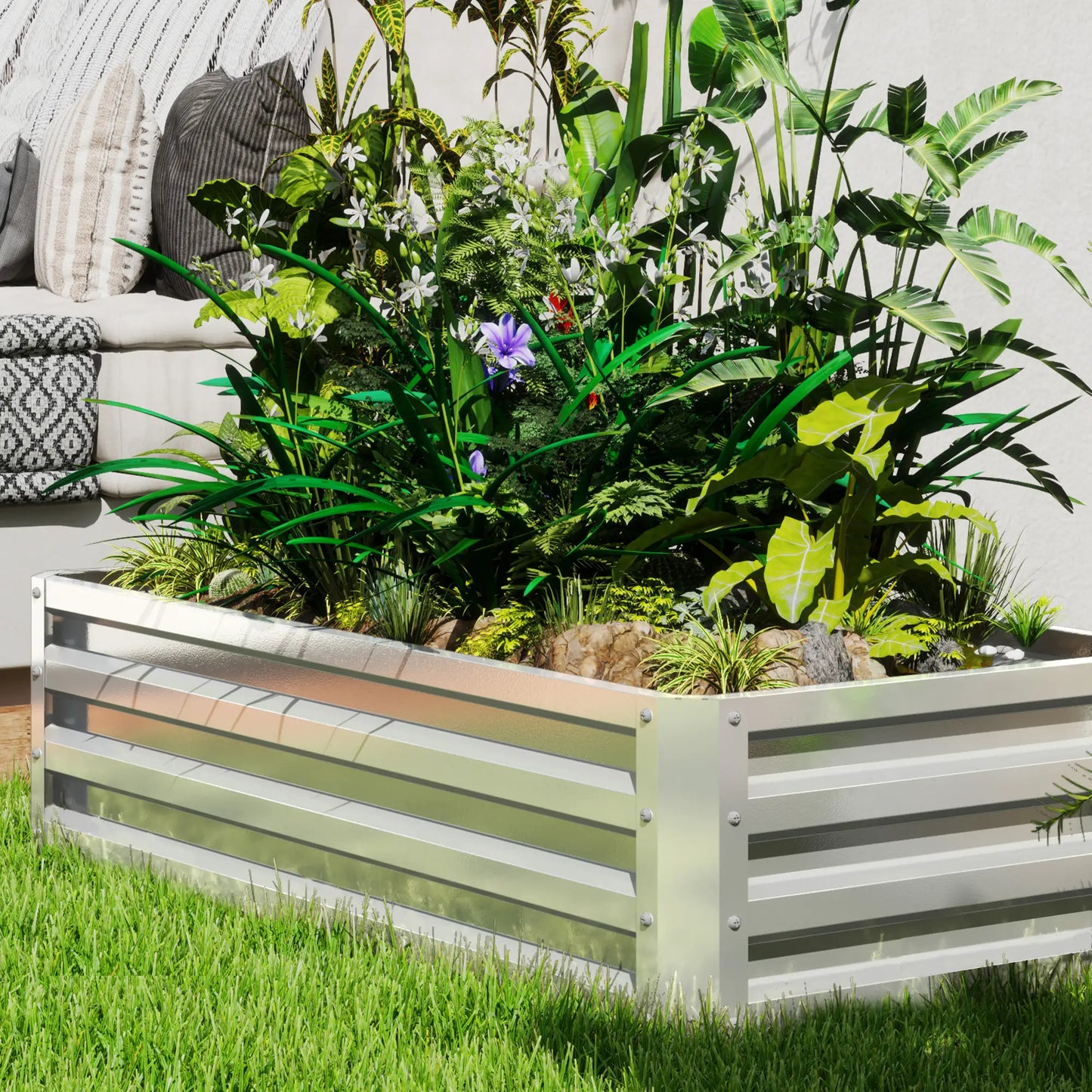 Nancy's Fonteno Plantenbak - Bloembak - Bloembed - Tuinbed - Zilver - Staal - ± 120 x 60 x 30 cm