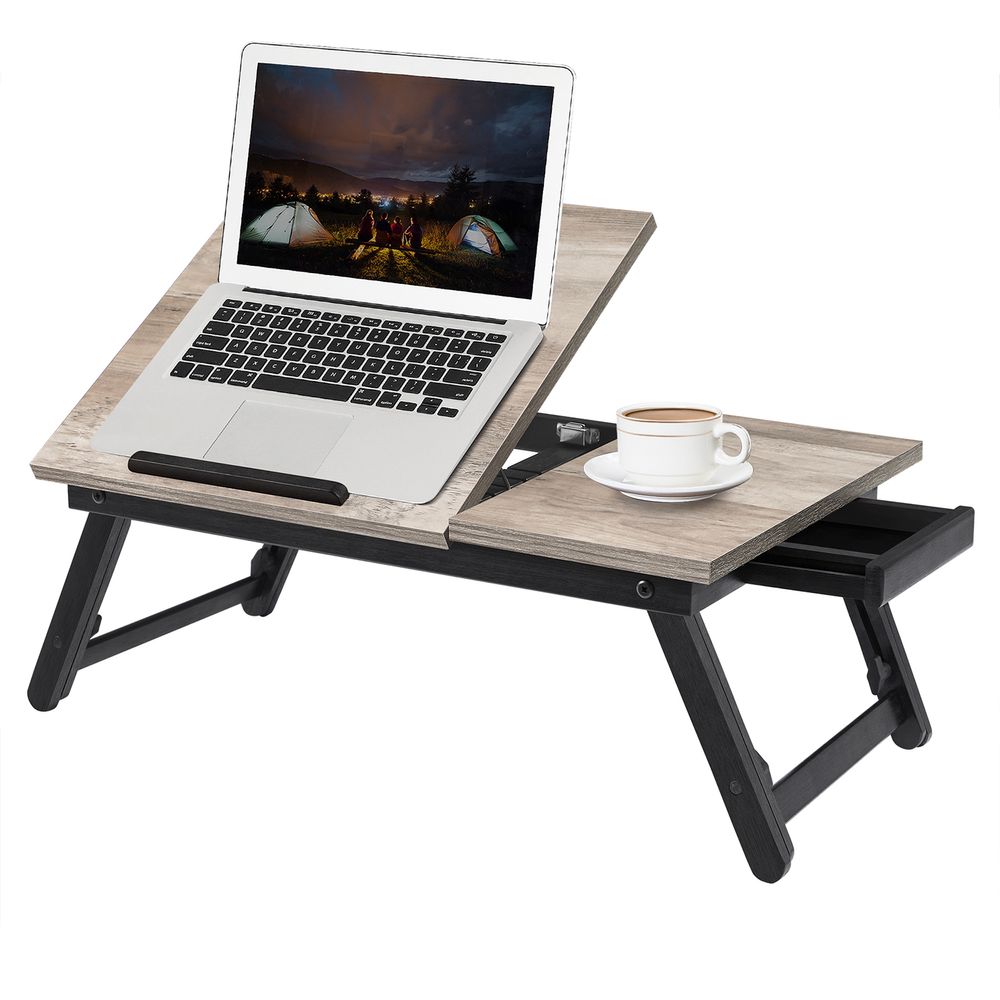 Nancy's Assergi Laptoptafel - Laptopstandaard - Verstelbare Hoogte - Grijs - Bamboe