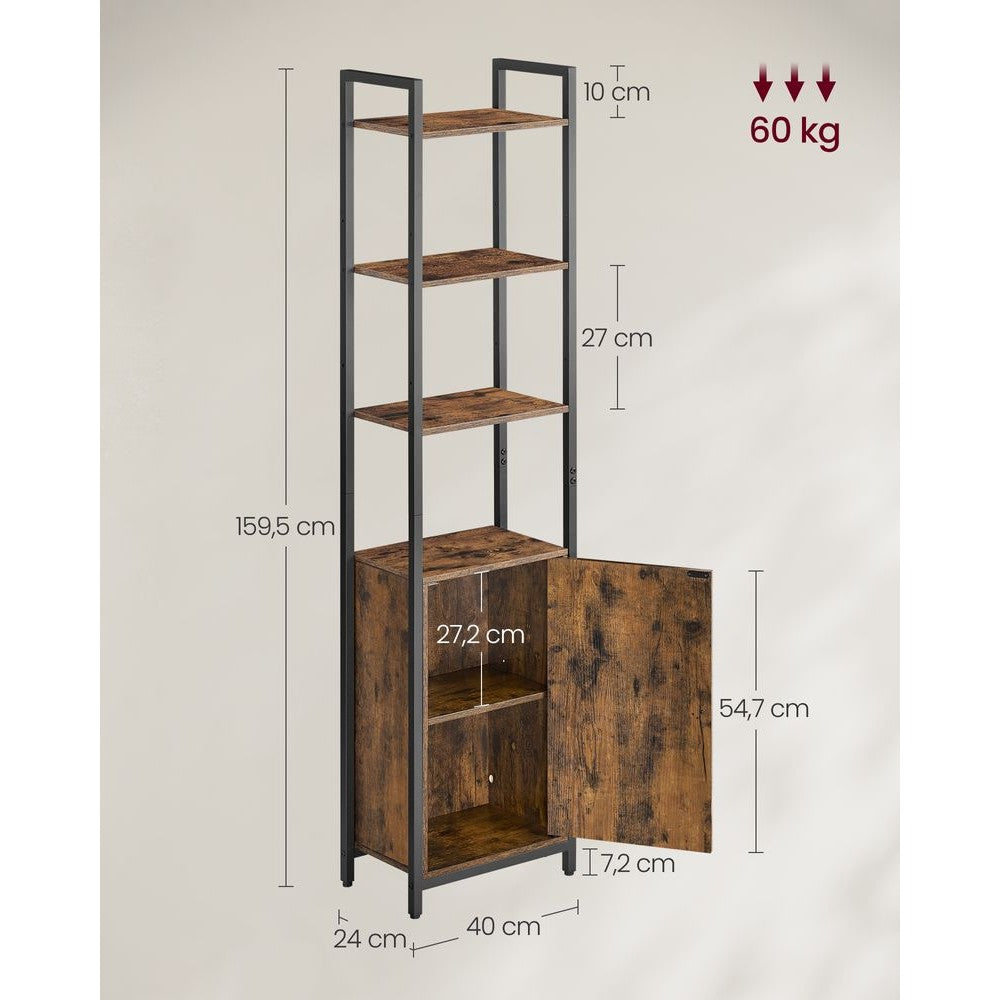 Nancy's Bareggio Wandkast - Boekenkast - Opbergkast - Bruin / Zwart - ± 40 x 25 x 160 cm