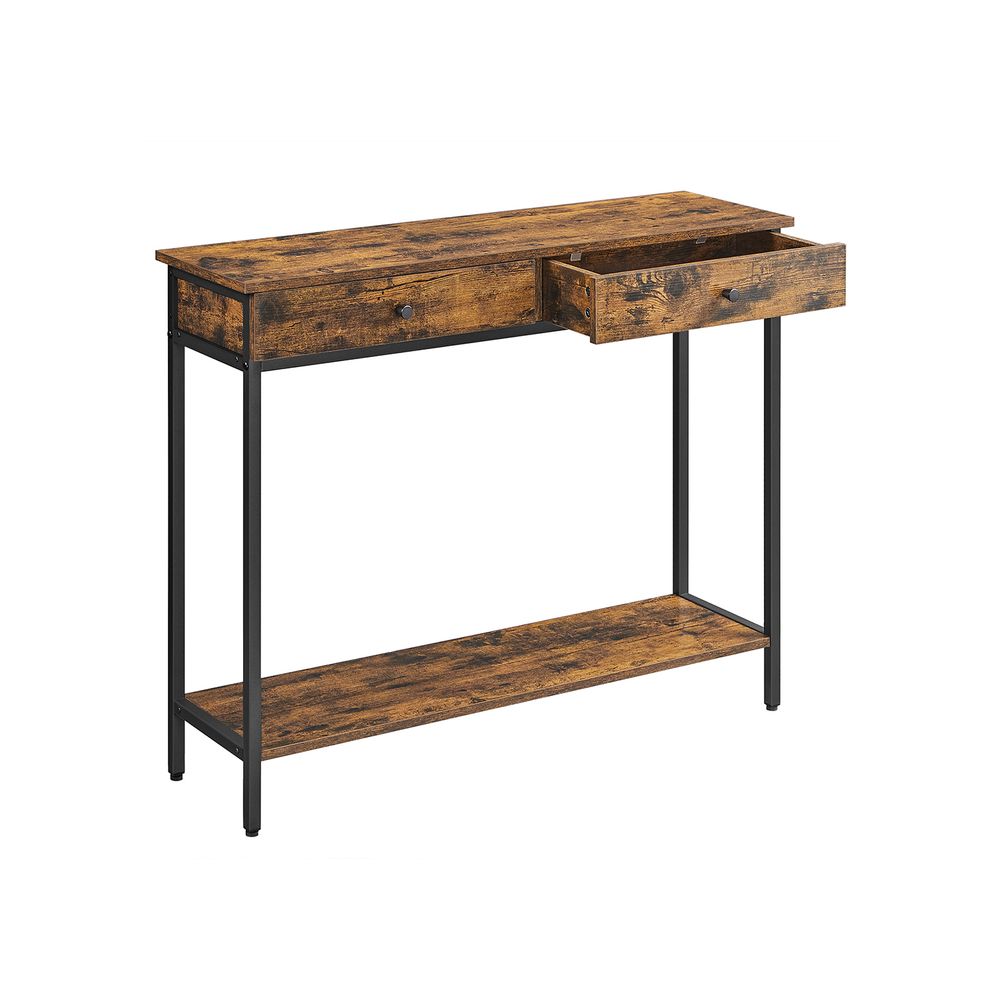 Nancy's Sandbach Consoletafel Met Laden -  Industrieel - Zwart - Bruin - Dressoir - Bijzettafel -  100 x 30 x 80 cm (L x B x H)