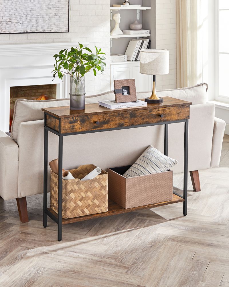 Nancy's Sandbach Consoletafel Met Laden - Industrieel - Zwart - Bruin - Dressoir - Bijzettafel - 100 x 30 x 80 cm L x B x H