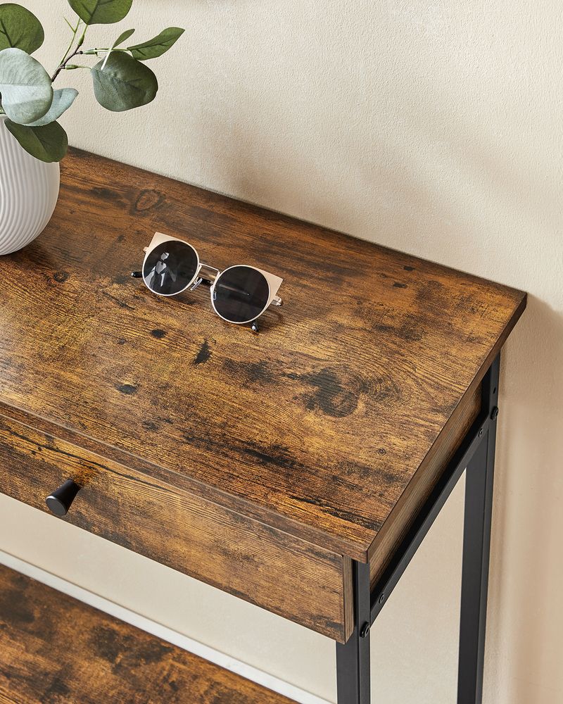 Nancy's Sandbach Consoletafel Met Laden - Industrieel - Zwart - Bruin - Dressoir - Bijzettafel - 100 x 30 x 80 cm L x B x H