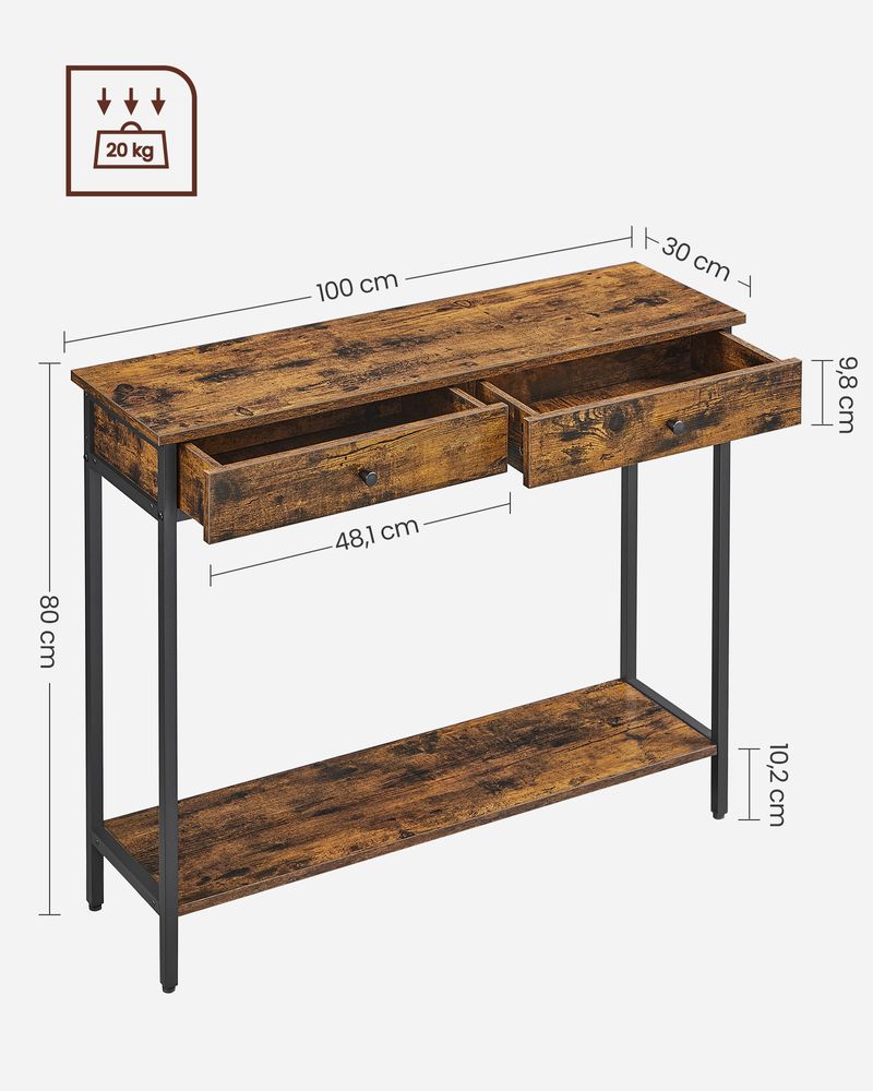Nancy's Sandbach Consoletafel Met Laden - Industrieel - Zwart - Bruin - Dressoir - Bijzettafel - 100 x 30 x 80 cm L x B x H
