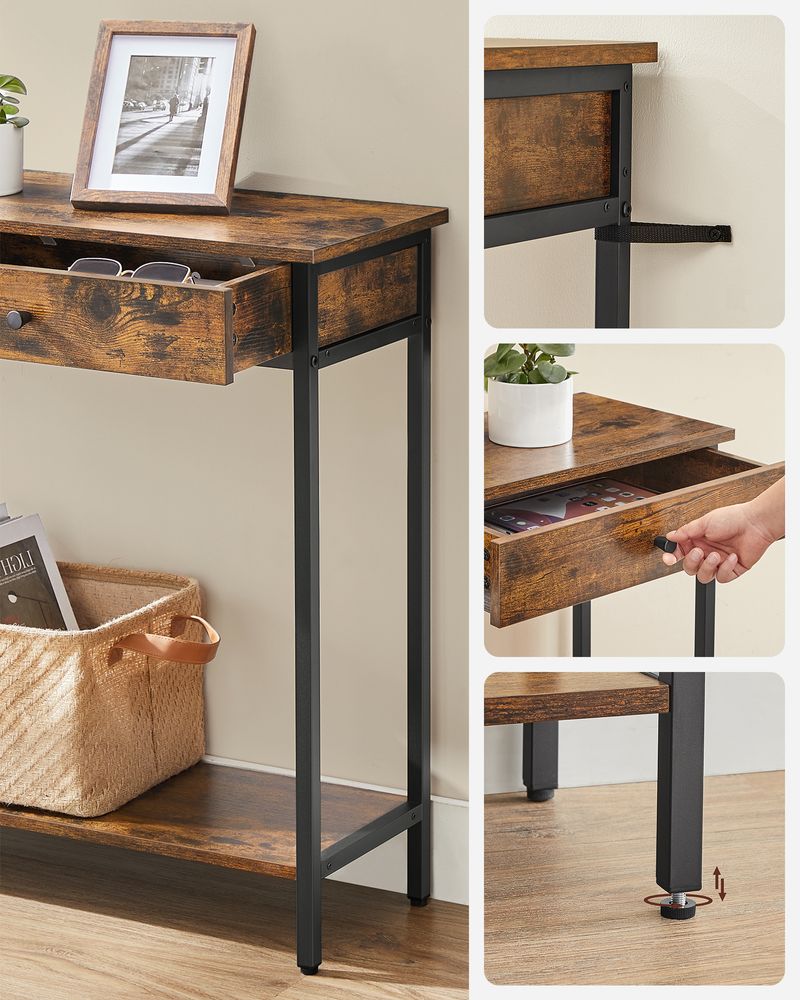 Nancy's Sandbach Consoletafel Met Laden - Industrieel - Zwart - Bruin - Dressoir - Bijzettafel - 100 x 30 x 80 cm L x B x H