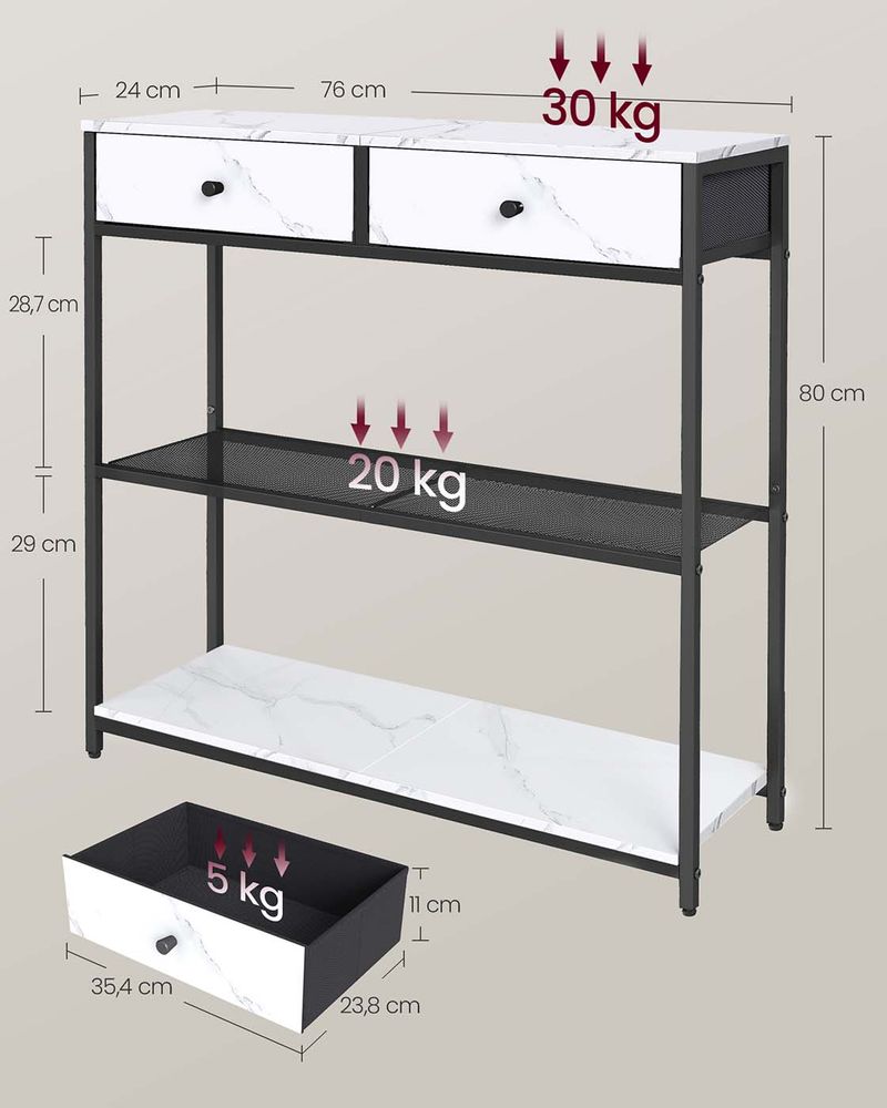 Nancy's Ogliastra Commode - Consoletafel - Marmerwit / Zwart - ± 75 x 25 x 80 cm