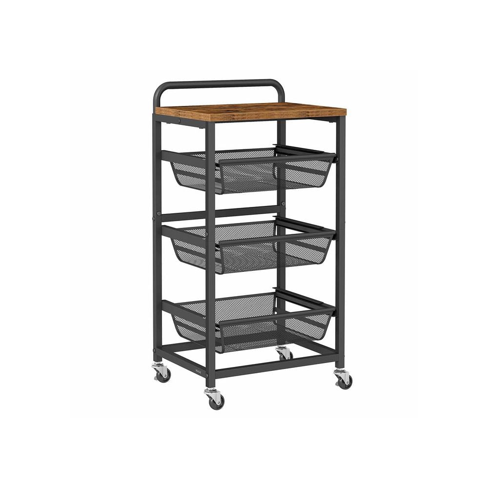 Nancy's Olbia Keukentrolley - Serveerwagen - Keukenrek - Vintage Bruin / Zwart - ± 40 x 30 x 75 cm