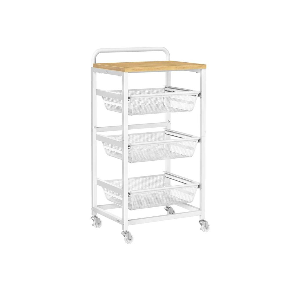 Nancy's Olbia Keukentrolley - Serveerwagen - Keukenrek - Eikenhout / Wit - ± 40 x 30 x 75 cm