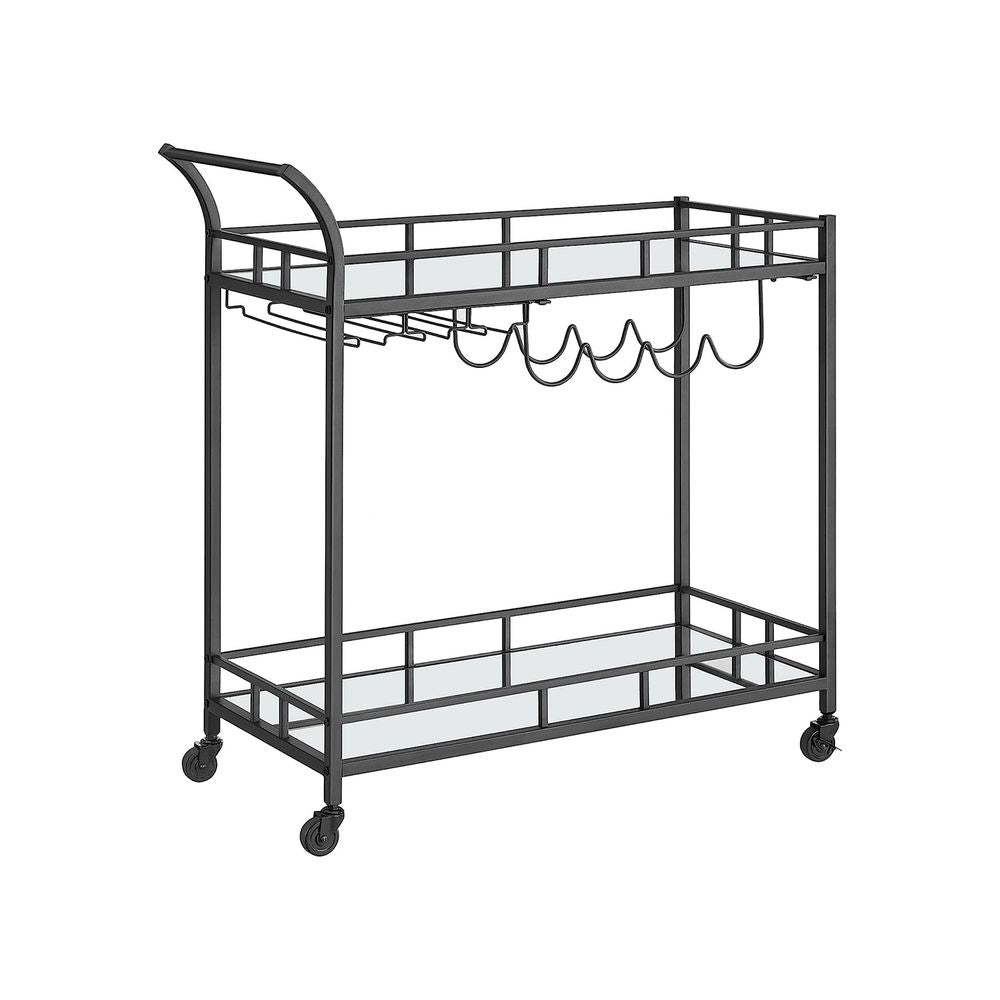 Nancy's Oundle Keukentrolley Zwart- Bartrolley - Serveerwagen - Trolley op wielen - Staal - Glas - Modern -  80 x 38 x 77,5 cm