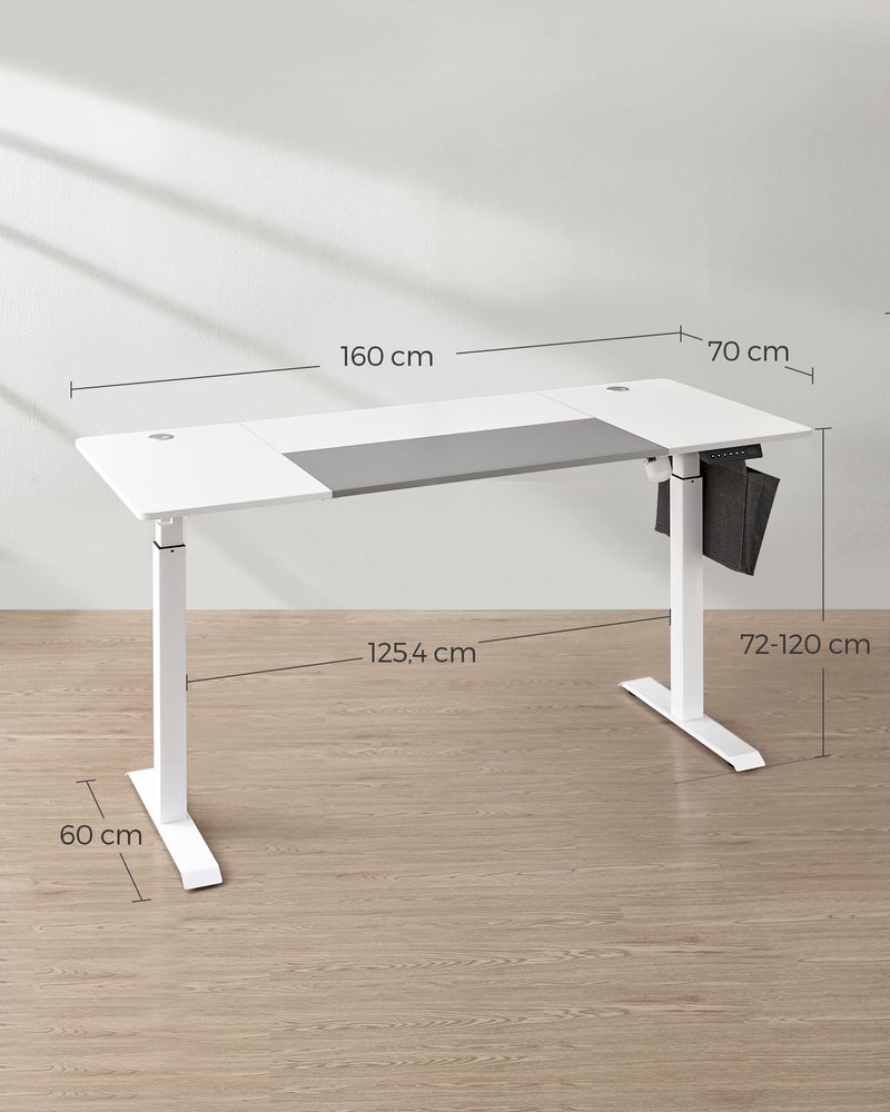 Nancy's Assago Verstelbaar Bureau - Zit/Sta Bureau - Elektrisch Bureau - Wit / Grijs - 70 x 160 x 72-120 cm