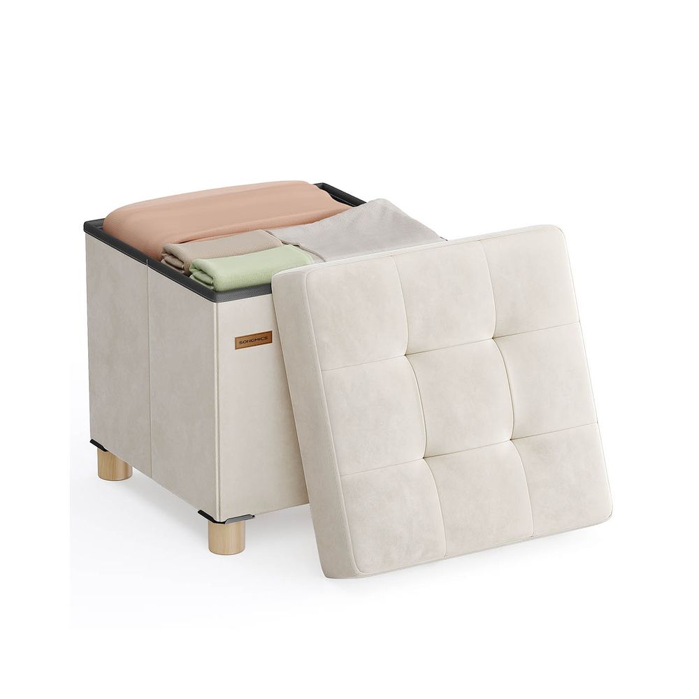Nancy's Erbezzo Opbergbank - Hocker met opbergruimte - Kruk - Beige - Fluweel - ± 40 x 40 x 40 cm