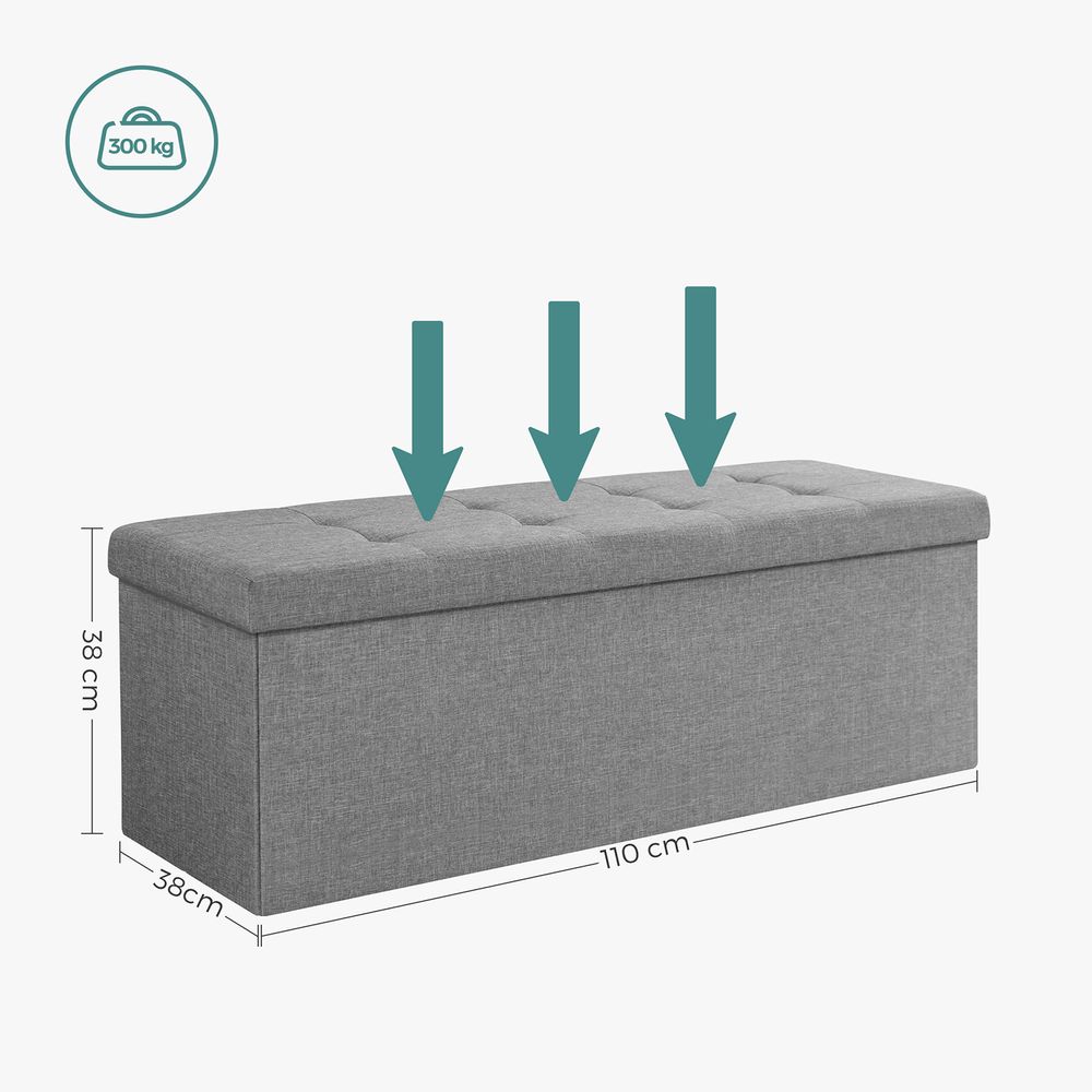 Nancy's Hocker – Poef Met Opbergruimte - Kist - Bank - Opberger - Lichtgrijs - ± 110 x 40 x 40 cm