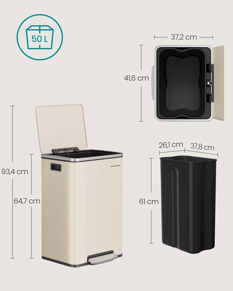 Nancy's Minori Pedaalemmer - Prullenbak - Afvalbak - Crème - 50 Liter