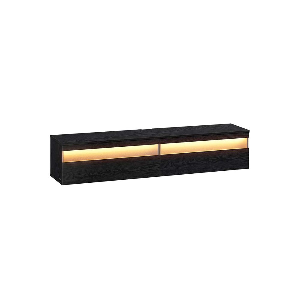 Nancy's Grottaglie TV Meubel - TV Kast - Zwevend - Met Verlichting - Zwart - ± 145 x 35 x 30 cm