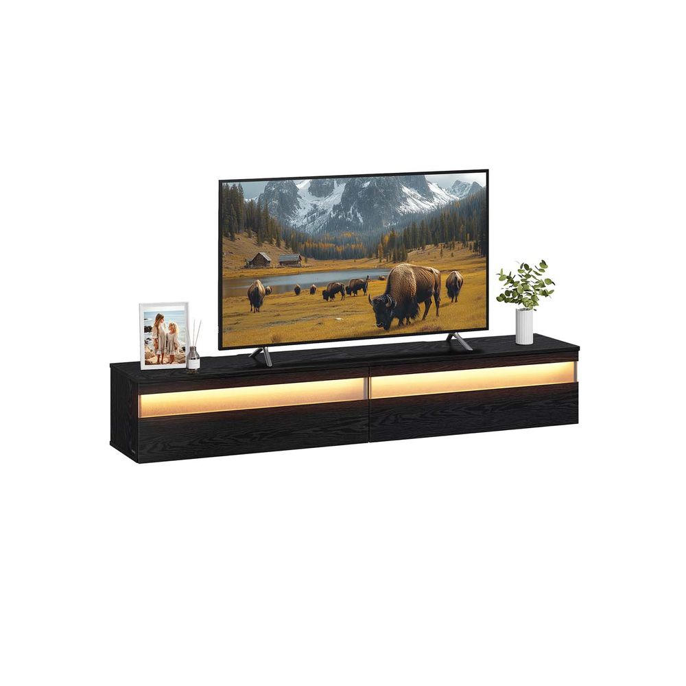 Nancy's Grottaminarda TV Meubel - TV Kast - Zwevend - Met Verlichting - Zwart -± 180 x 35 x 30 cm