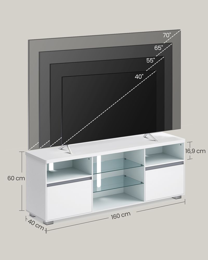 Nancy's Codal TV Meubel - TV Kast - LED Verlichting - Wit - 40 x 160 x 60 cm