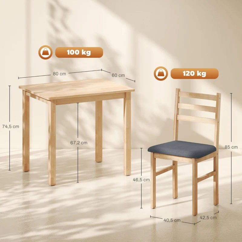 Nancy's Mirto Eettafel Rechthoekig met 2 Stoelen - Eetkamertafel - Keukentafel - Eettafel set - Hout / Grijs