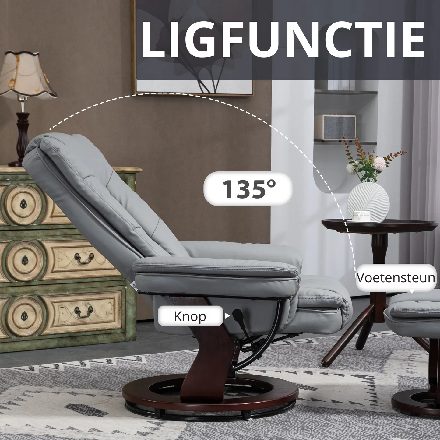 Nancy's Almagreira Relaxfauteuil - Relaxstoel - Loungestoel - Met Hocker - Grijs - Kunstleer