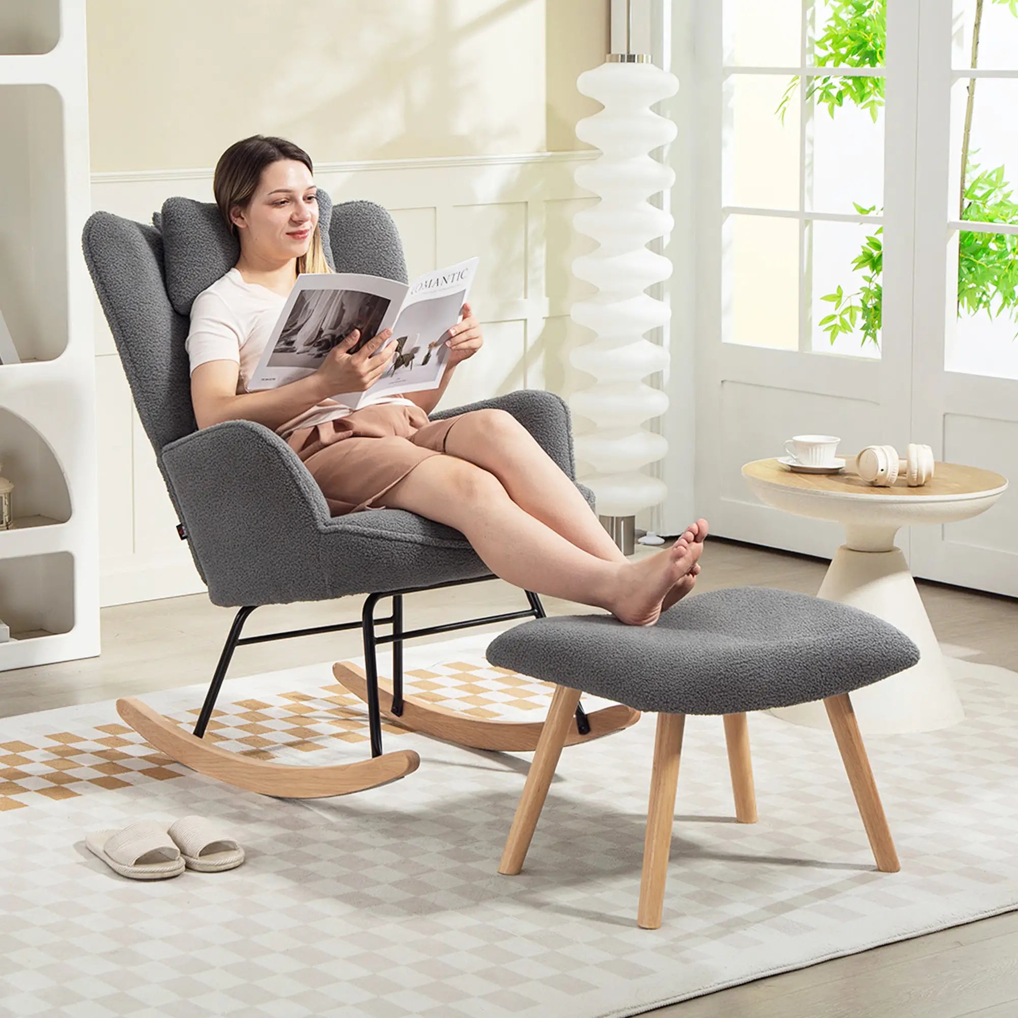 Nancy's Malcesine Schommelstoel - Relaxstoel - Relaxfauteuil - Grijs - Fleece