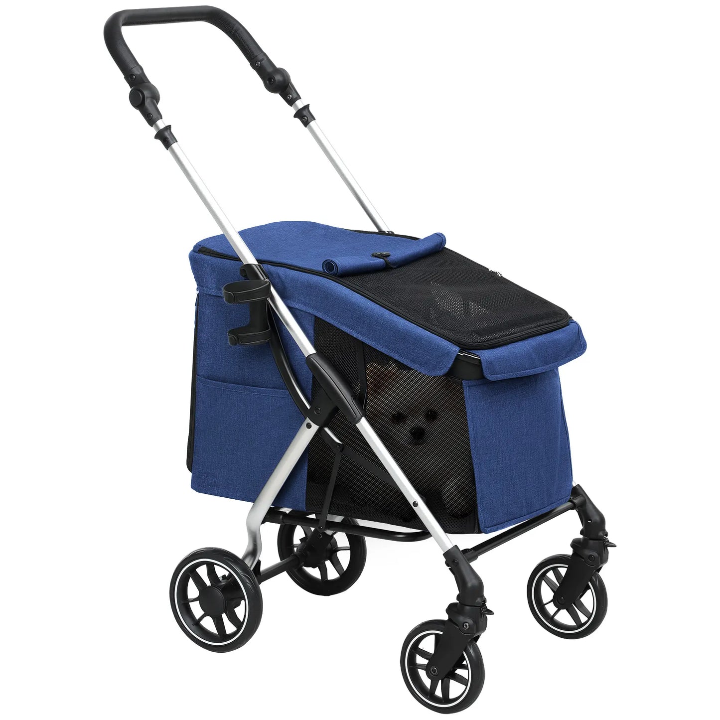Nancy's Collegno Hondenwagen - Hondenbuggy - Kattenbuggy - Reiswagen voor Huisdieren - Blauw / Zilver