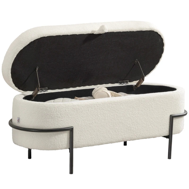 Nancy's Novafeltria Opbergbank - Bankje met opbergruimte - Crèmewit - Fleece - ± 115 x 40 x 50 cm