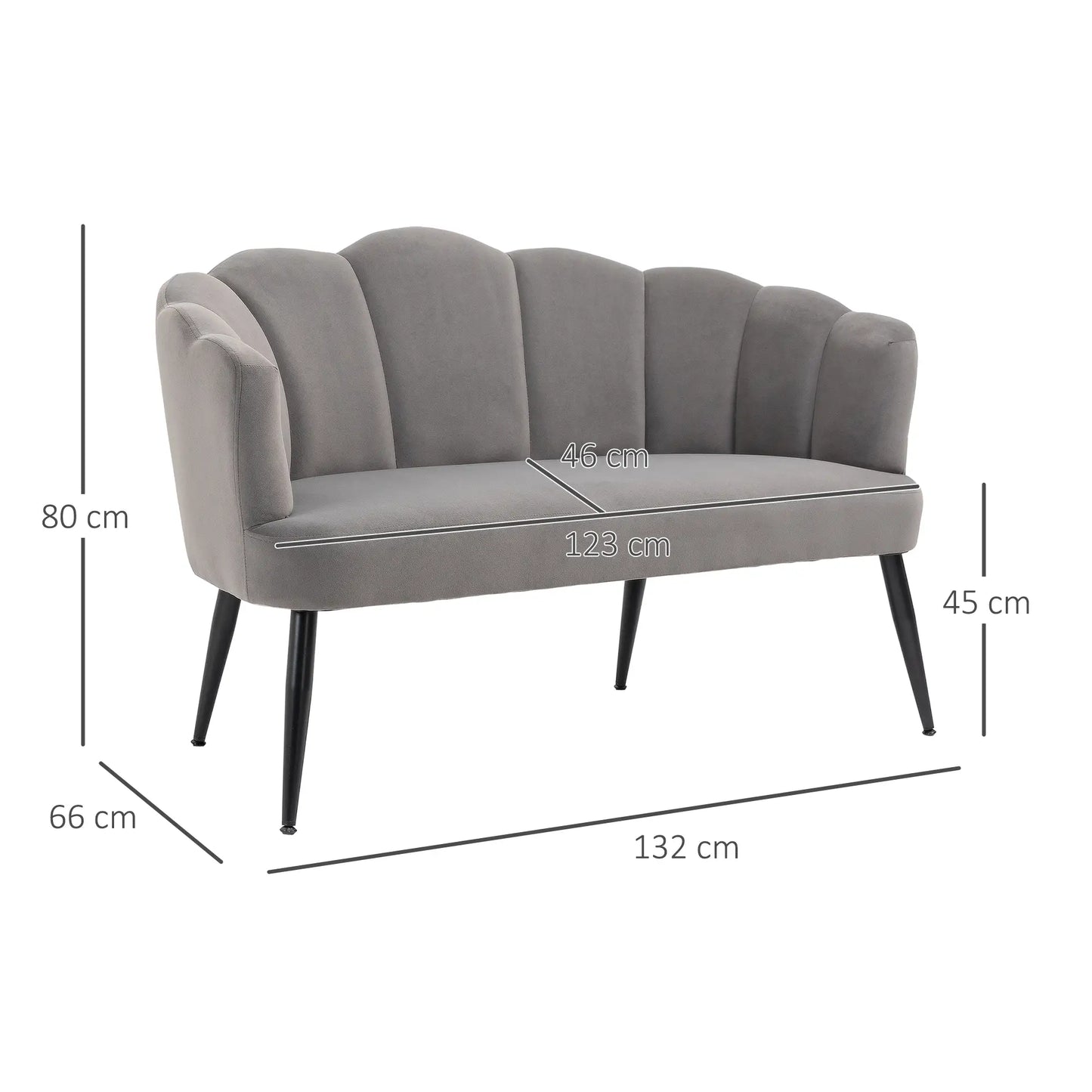 Nancy's Laurino 2-Zitsbank - Zitbank - Donkergrijs - Fluweel - ± 130 x 65 x 80 cm