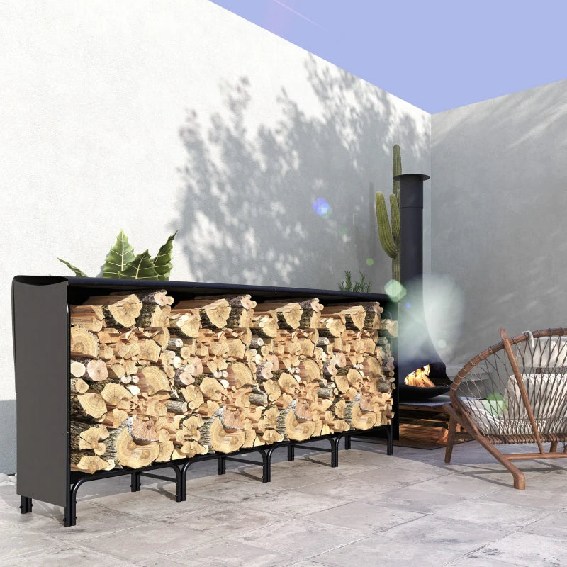 Rangement pour cheminée à bois Biccari de Nancy - Support à bois de chauffage - Support à bois de chauffage - Avec couvercle imperméable - Noir - Acier