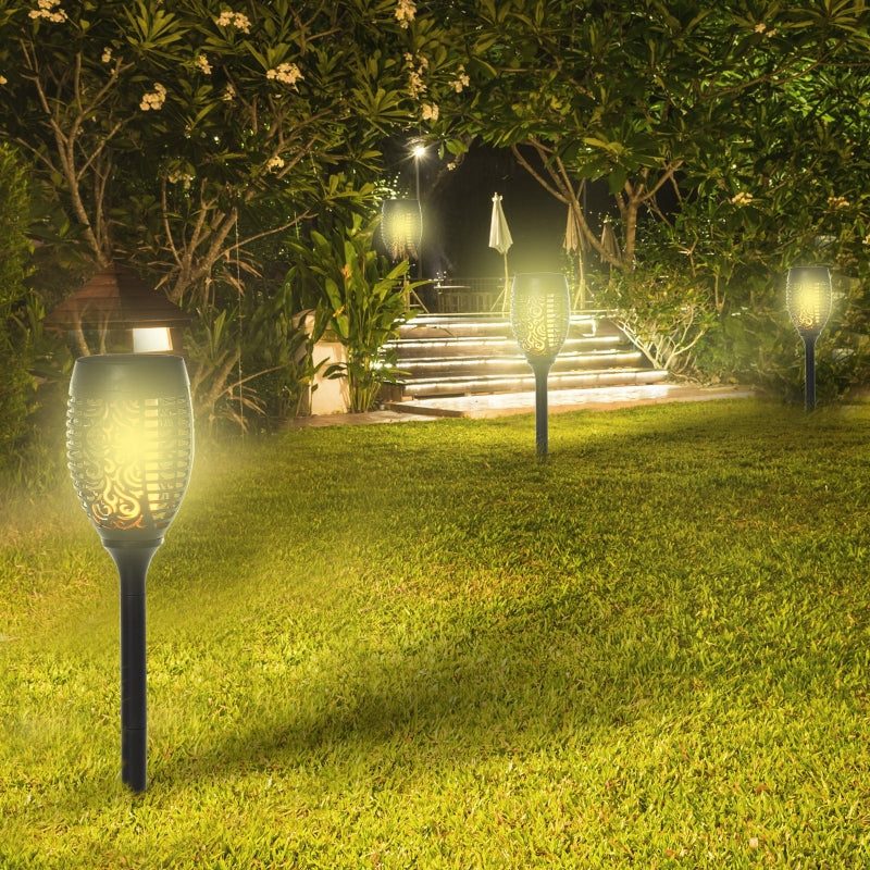 Nancy's Justice Tuinlampen - Set Van 4 - Zonne-Energie - Tuinfakkel - 51 LEDS - Waterdicht - Kunststof - Zwart