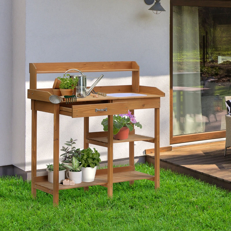 Table de plantation Don Benito de Nancy - Table de travail de jardin - Table de travail - Naturel - Bois de pin - ± 120 x 45 x 120 cm