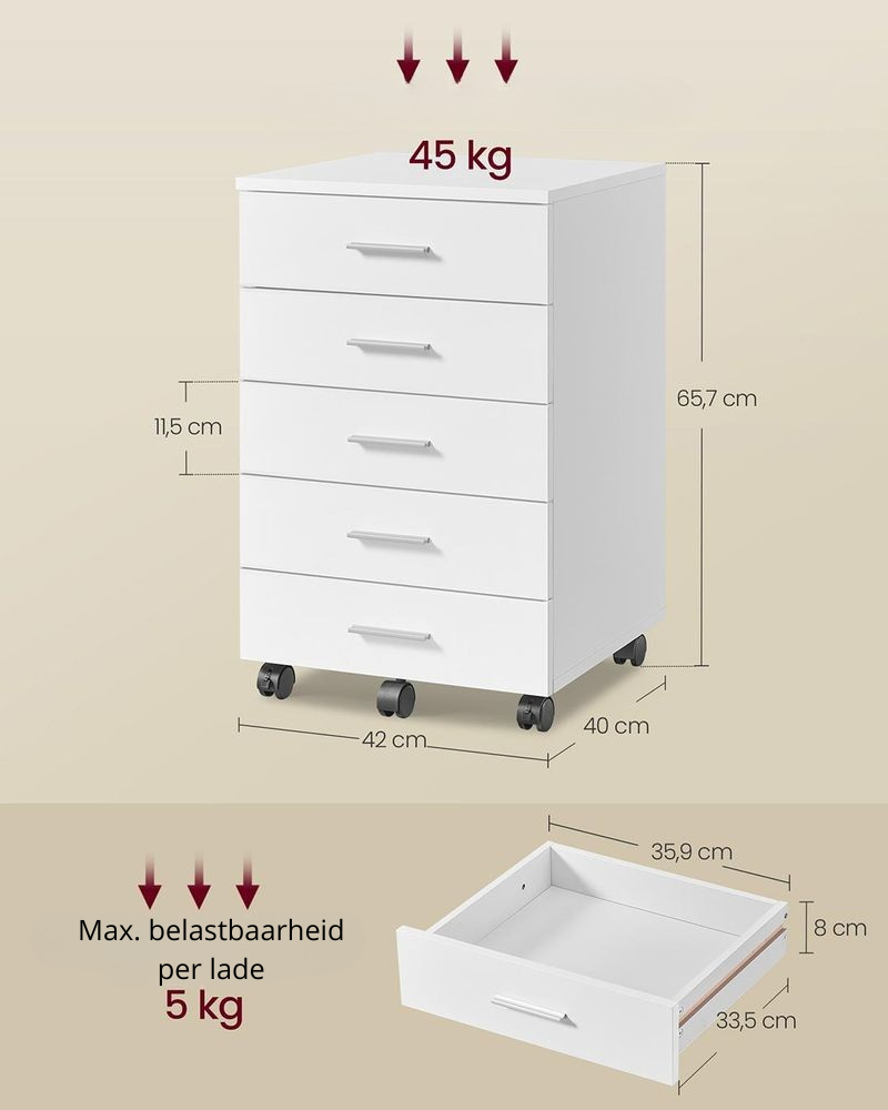 Nancy's Meran Ladeblok - Archiefkast - Kantoorkast - Wit -± 40 x 40 x 65 cm