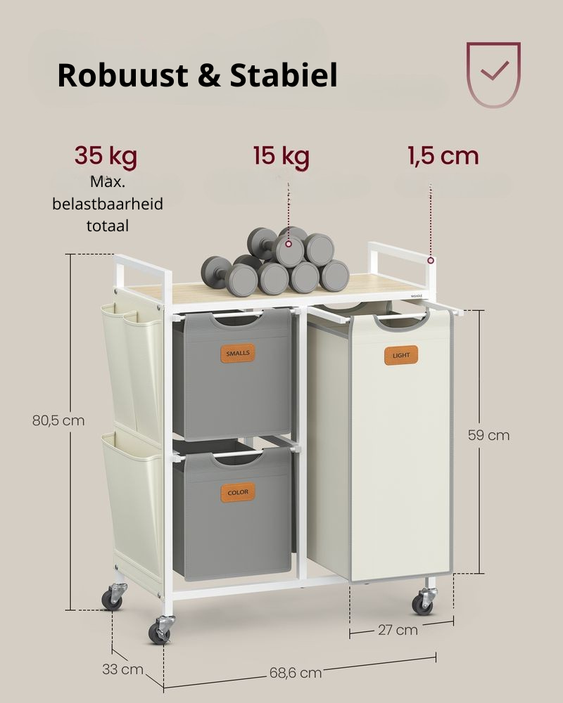 Nancy's Ruvina Wasmand - Wassorteerder - Wasbox - Beige / Grijs / Wit - 100 Liter
