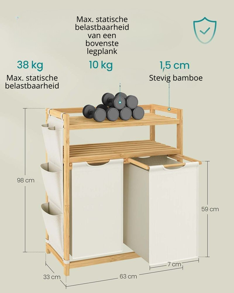 Nancy's Oderzo Wasmand - Wassorteerder - Wasbox - 2 Vakken - Bamboe - 100 Liter