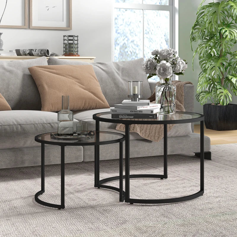 Nancy's Afonsim Coffee Table Set - Coffee Table - Side Table - Set of 2 - Black - Glass / Steel