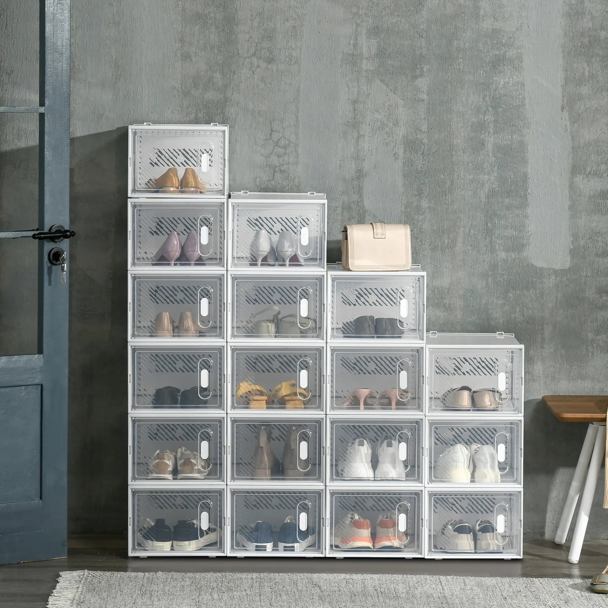 Nancy's Clusone Opbergbox - Opbergdoos - Schoenendozen - Stapelbaar - Transparant / Wit