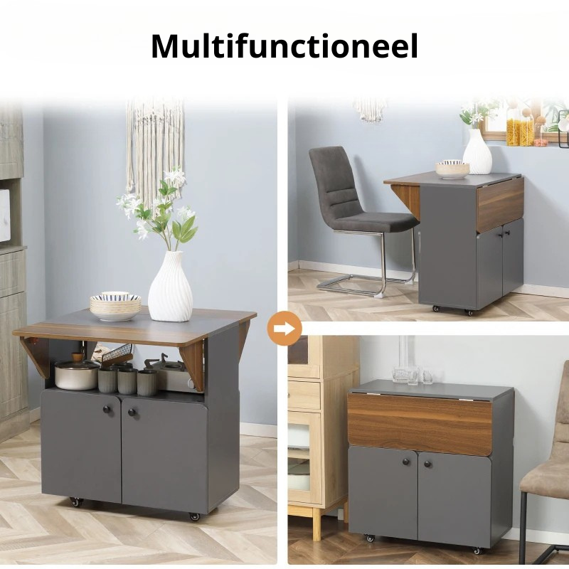 Nancy's Misterbianco Bijzettafel op Wieltjes - Bijzettafeltje - Klaptafel - Multifunctioneel - Grijs / Bruin