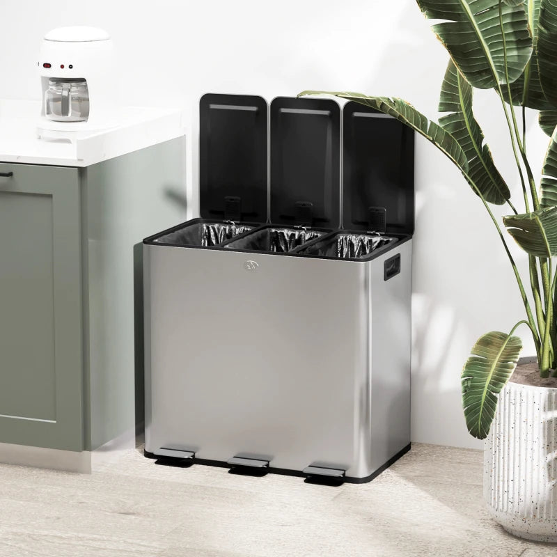Nancy's Molfetta Afvalscheidingsprullenbak - Afvalbak - Prullenbak - Zilver - RVS - 3 x 15 Liter