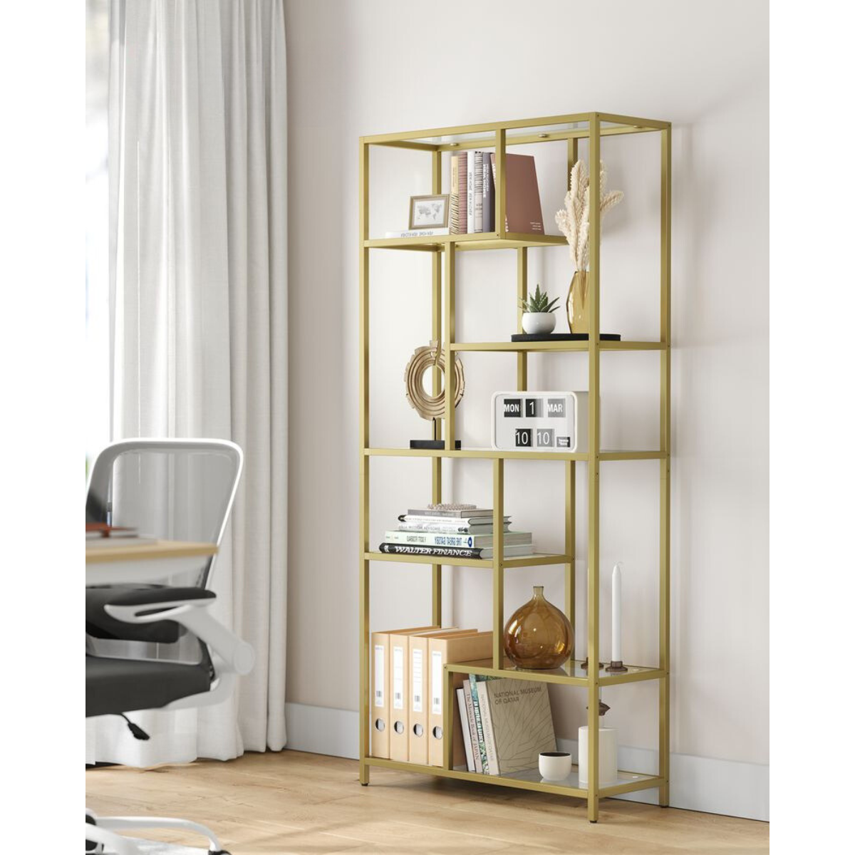 Nancy's Lara Bookcase Gold Transparent - Wall cabinet - Storage cabinet - Standing cabinet - 80 x 30 x 180 cm