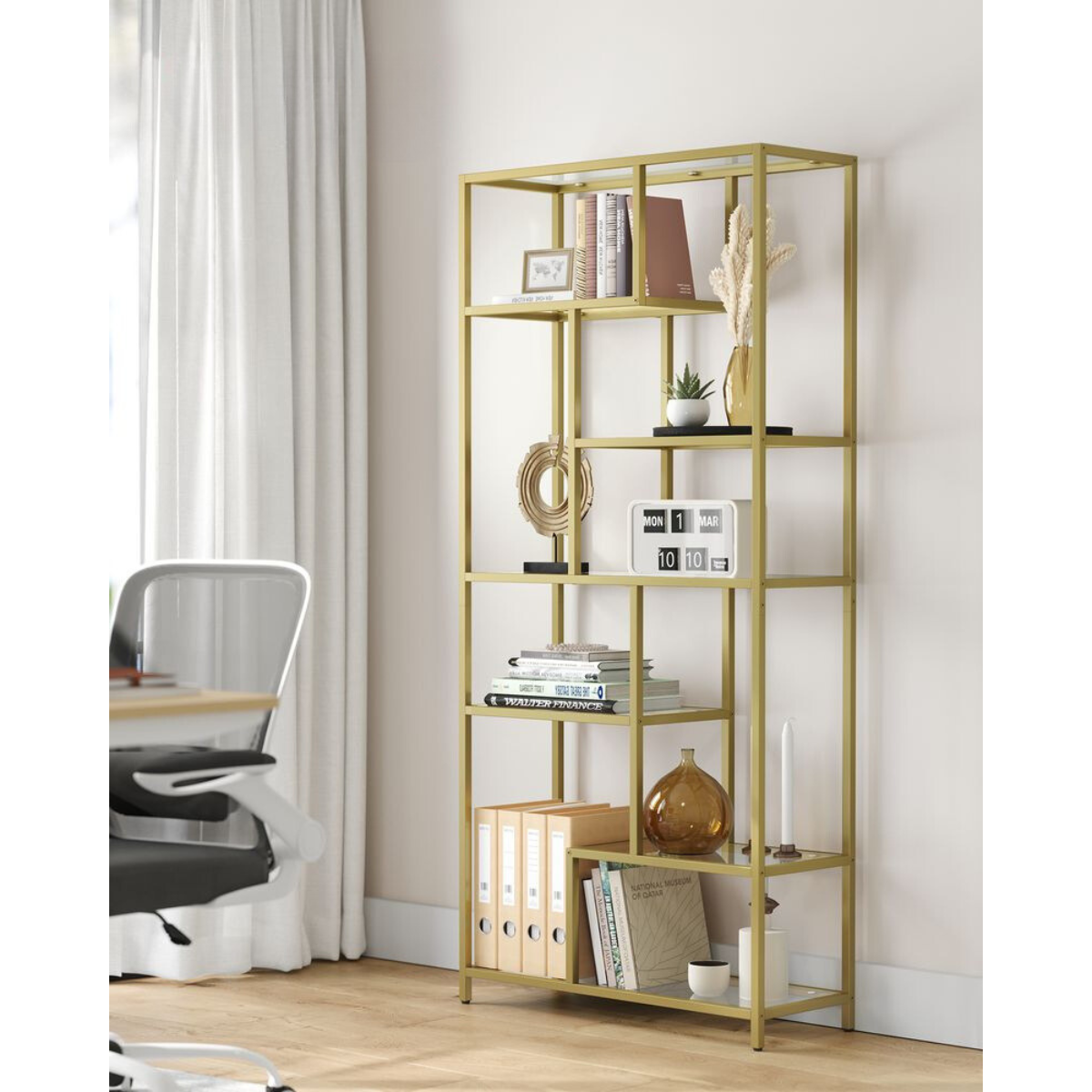 Nancy's Lara Boekenkast Goud Transparant - Wandkast - Opbergkast - Staande kast - 80 x 30 x 180 cm