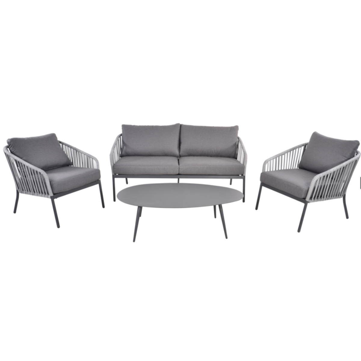 Nancy's Ma­ch Loungeset - Riet en Aluminium Frame - Grijs