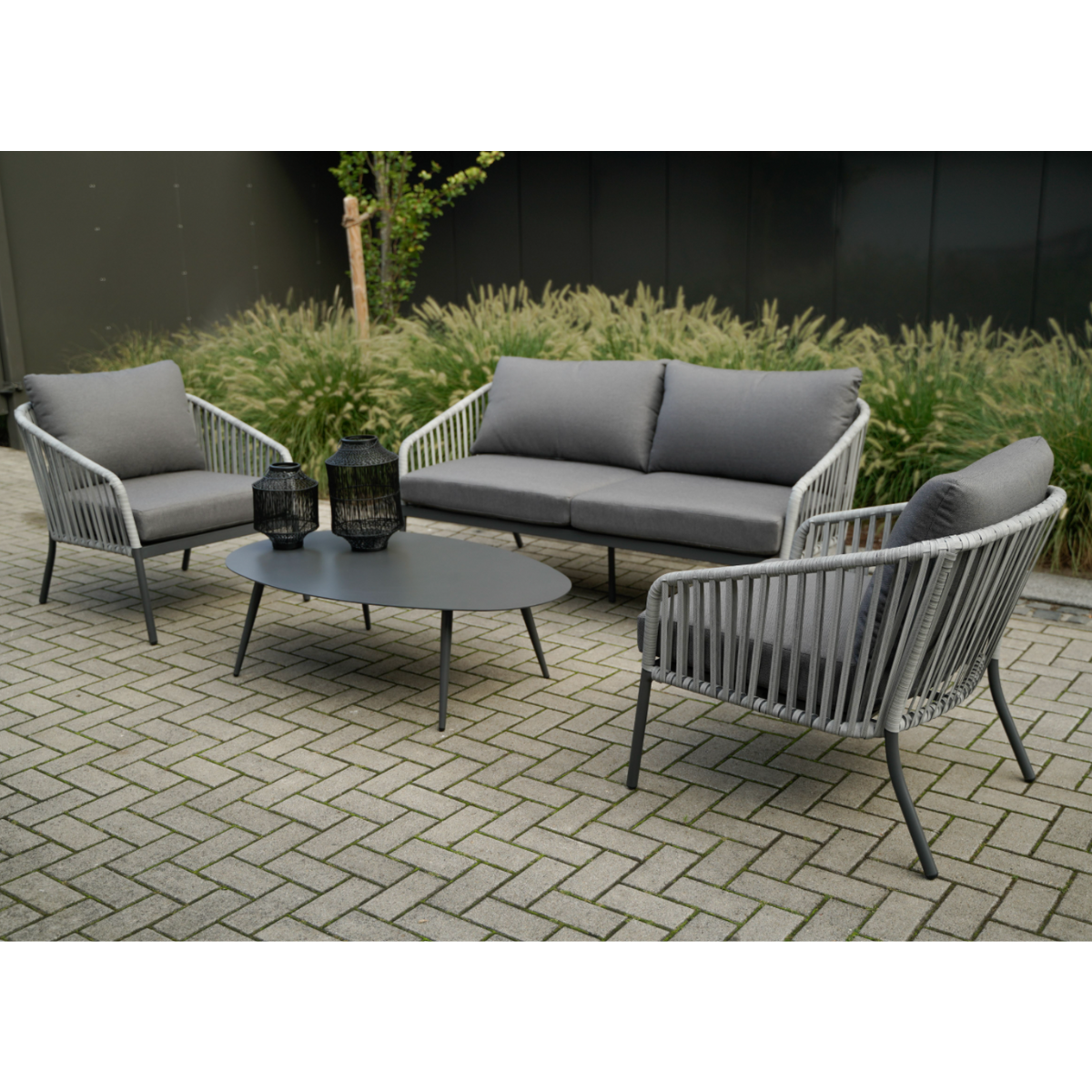 Nancy's Mach Loungeset - Riet en Aluminium Frame - Grijs