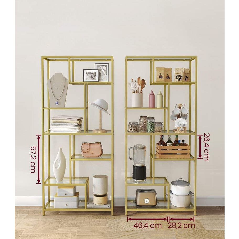 Nancy's Lara Boekenkast Goud Transparant - Wandkast - Opbergkast - Staande kast - 80 x 30 x 180 cm