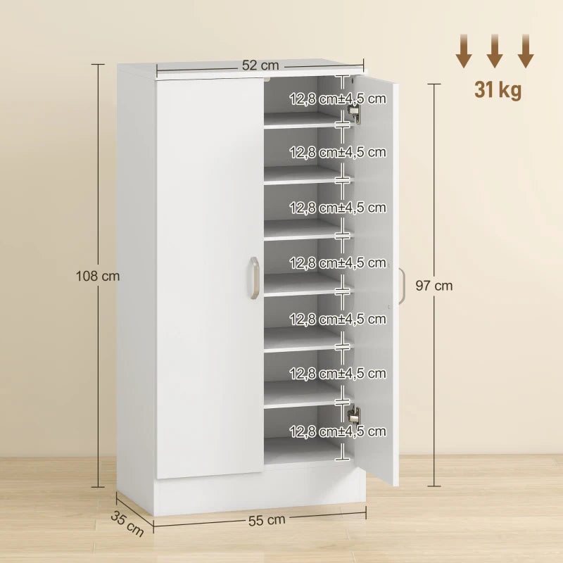 Nancy's Mirano Schoenenkast - Opbergkast voor Schoenen - Schoenenrek - Wit - ± 55 x 35 x 110 cm