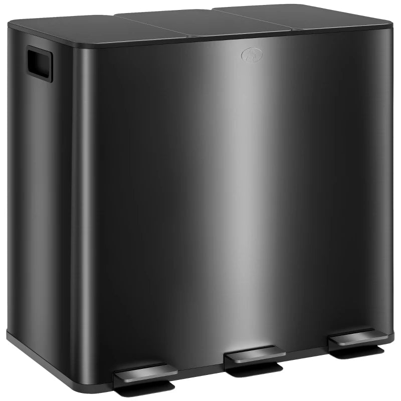 Nancy's Molfetta Afvalscheidingsprullenbak - Afvalbak - Prullenbak - Zwart - RVS - 3 x 15 Liter