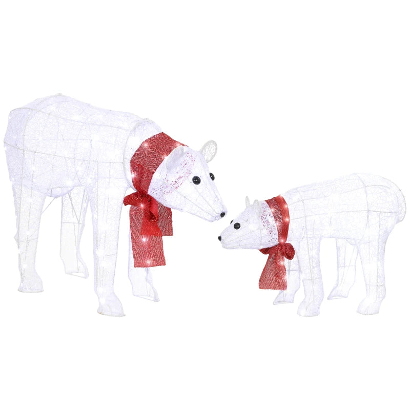 Nancy's Orsago Kerst Ijsberen - Kerstdecoratie - Kerstversiering Buiten - LED-Verlichting - Wit / Rood