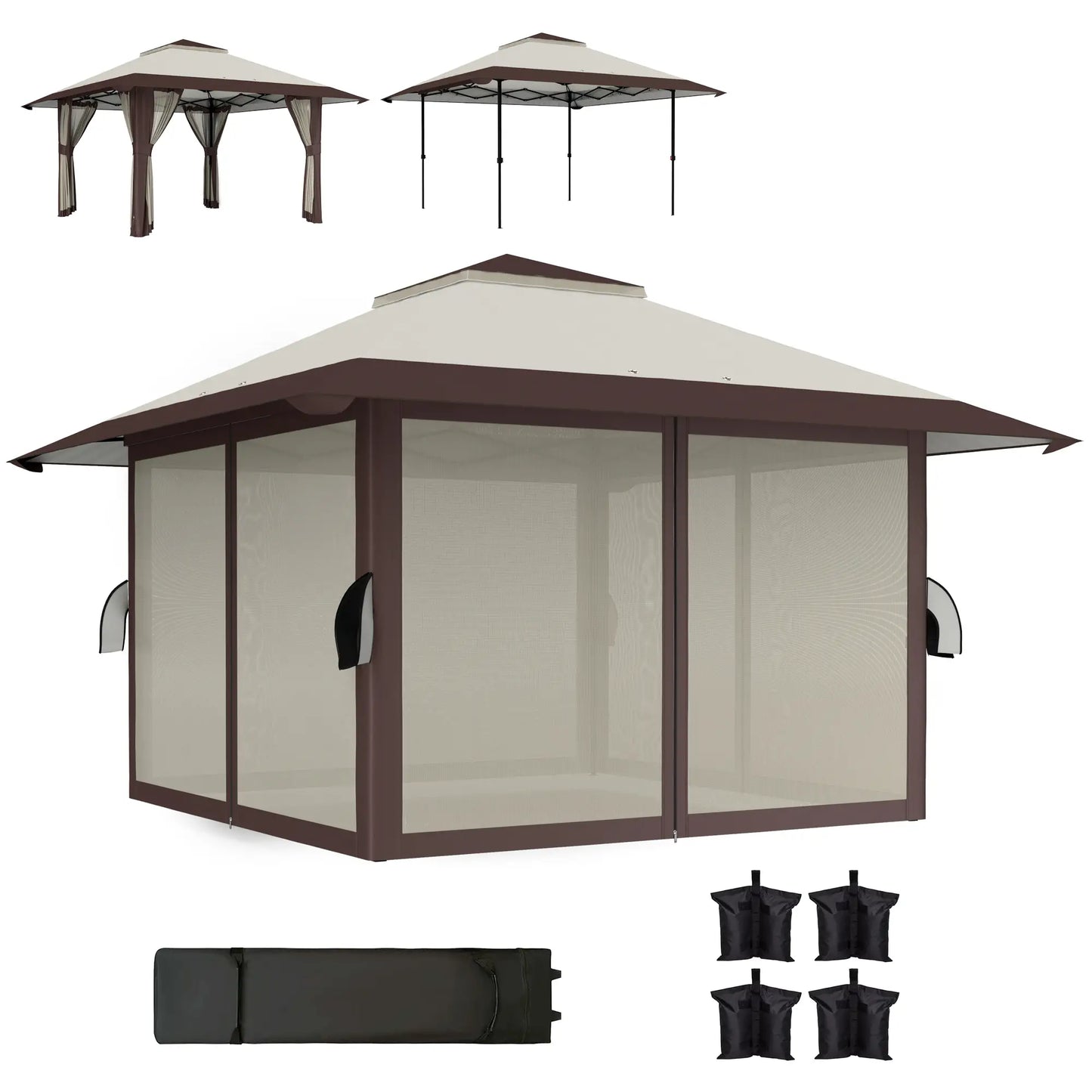 Nancy's Calavino Paviljoen - Tuinpaviljoen - Terras Overkapping - Beige - ± 400 x 400 x 280 cm
