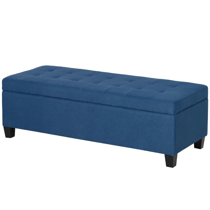 Nancy's Marghera Opbergbank - Bankje met opbergruimte - Blauw - Linnen - ± 125 x 50 x 40 cm