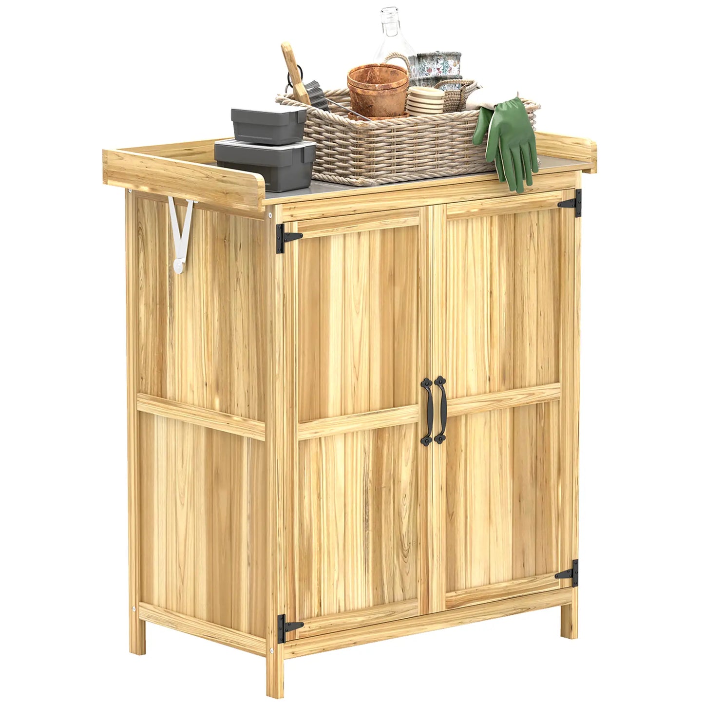 Nancy's Follina Planttafel - Tuinwerktafel - Tuinkast - Dennenhout - ± 75 x 45 x 90 cm