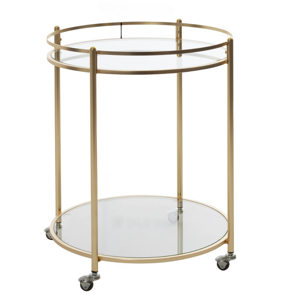Nancy's Deming Side Table on Wheels - Kitchen Trolley - Serving Trolley - Gold - Glass / Steel - ± 55 x 75 cm