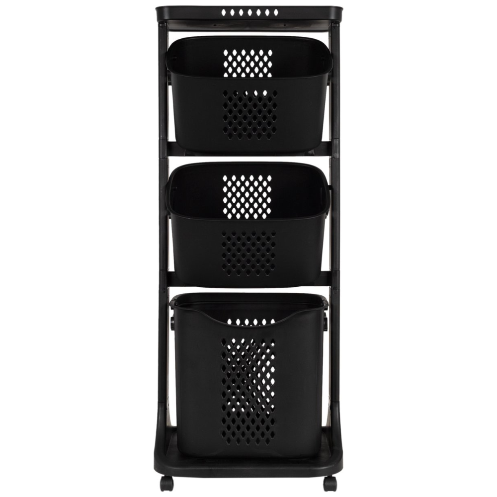 Eleganca Panier à linge mobile à trois compartiments Noir