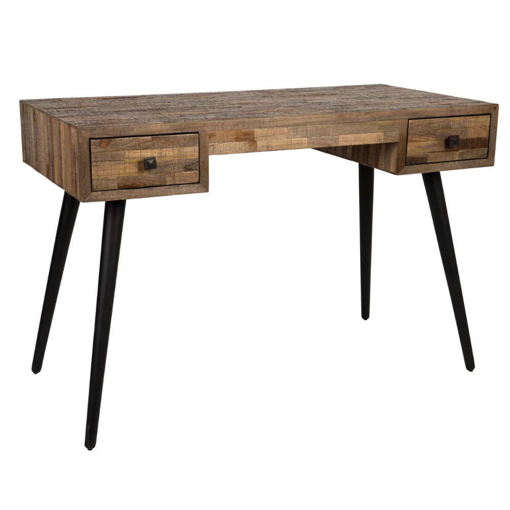 Nancy's Delavan Desk - Industrieel - Bruin, Zwart - Mdf, Teak, Staal - 56 cm x 118 cm x 76 cm